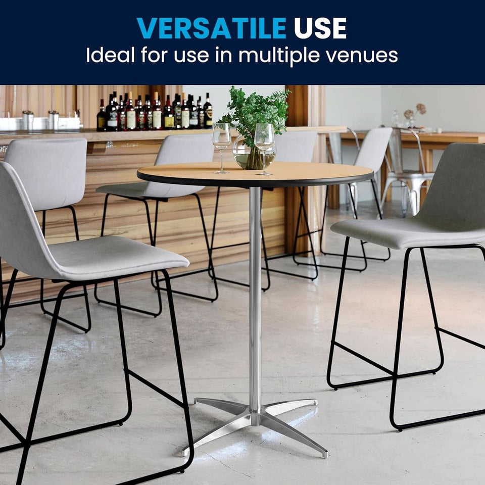 Natural Birch Wood Round Cocktail Table Adjustable
