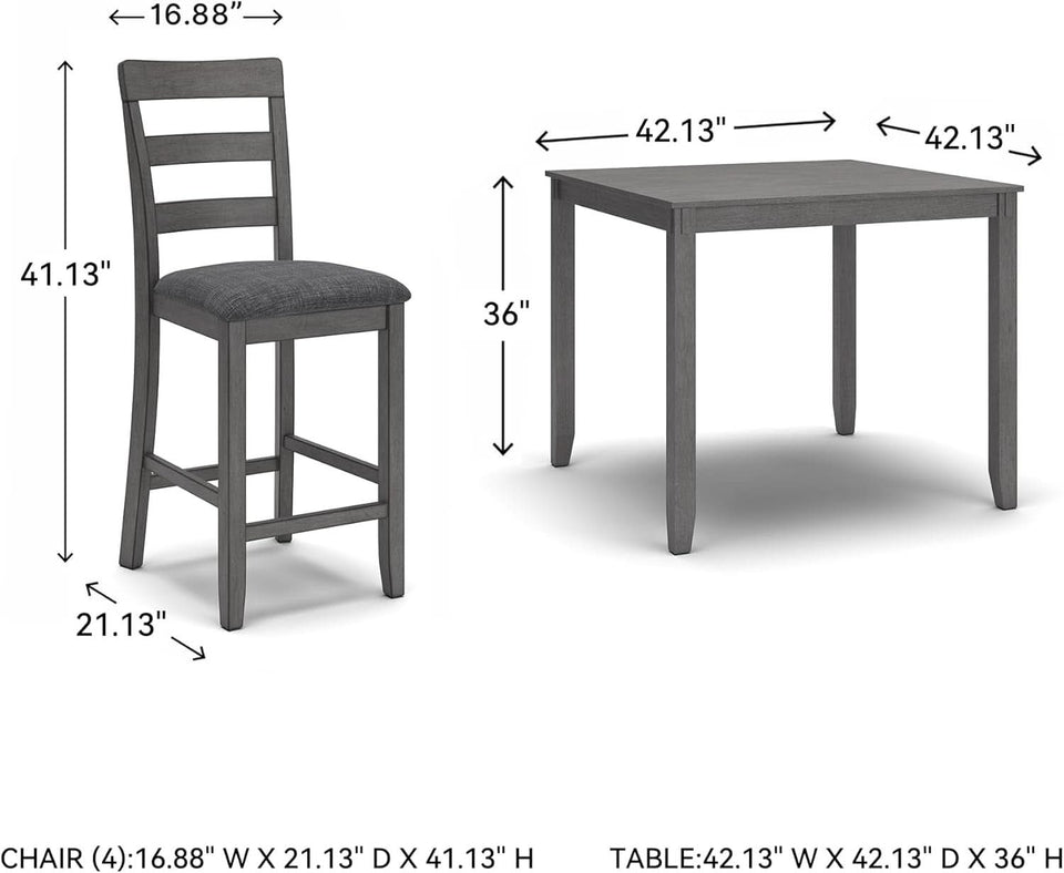 5 Piece Engineered Wood Counter Height Dining Set Gray