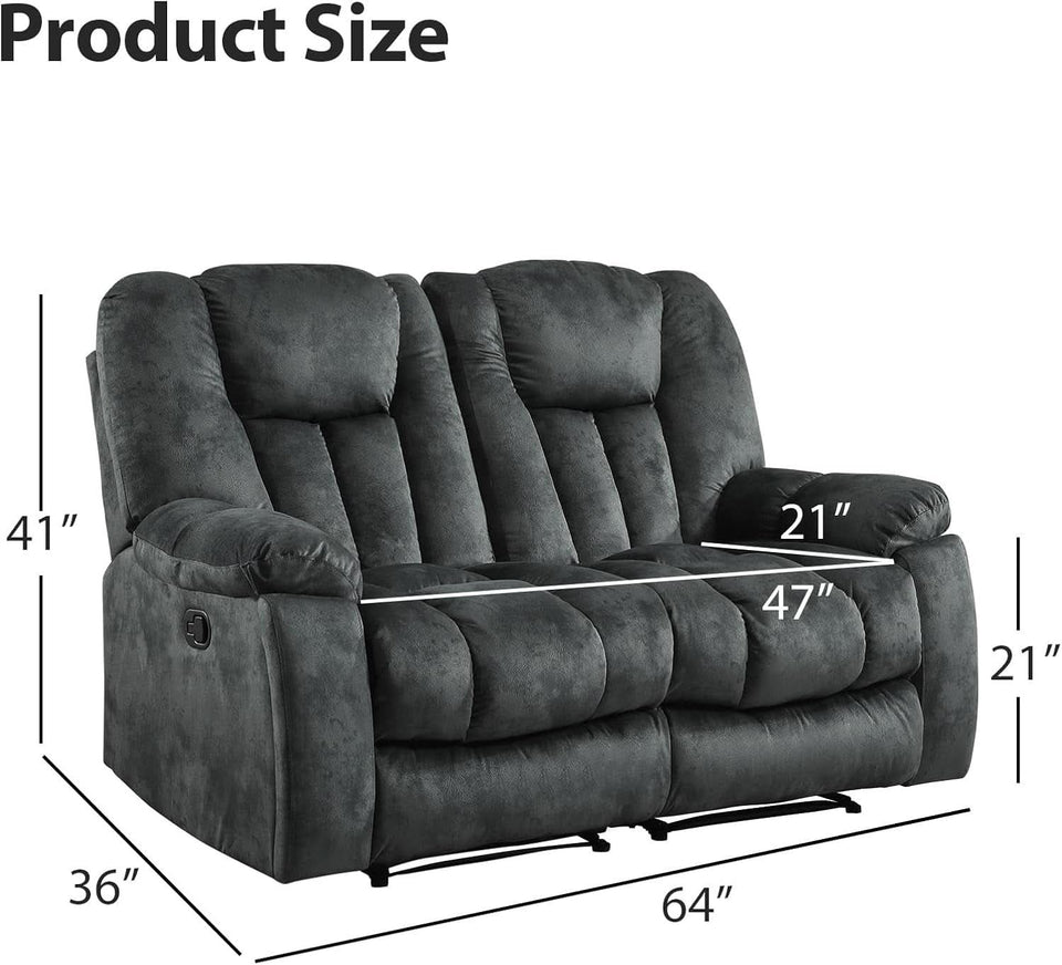 Grey Extra Wide Loveseat Recliner Sofa For Two Cup Holders