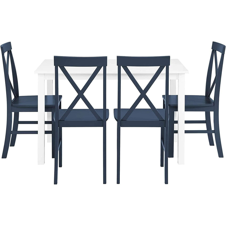 Navy Blue Farmhouse Dining Table And X Back Chairs Set