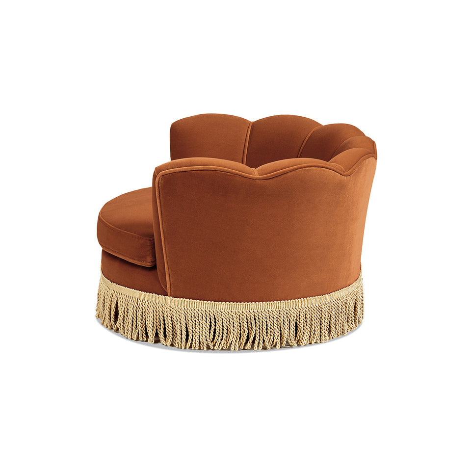 Clara Scalloped Pet Sofa Bed with Velvet Upholstery - Medium, Burnt