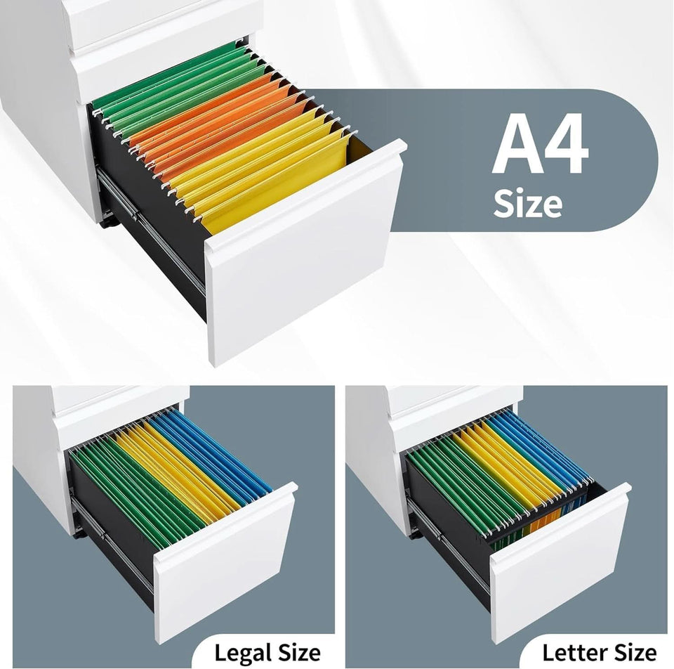 Three Drawer Locking File Cabinet Matte White For Home Office Under Desk Fully Assembled A4 Letter Legal