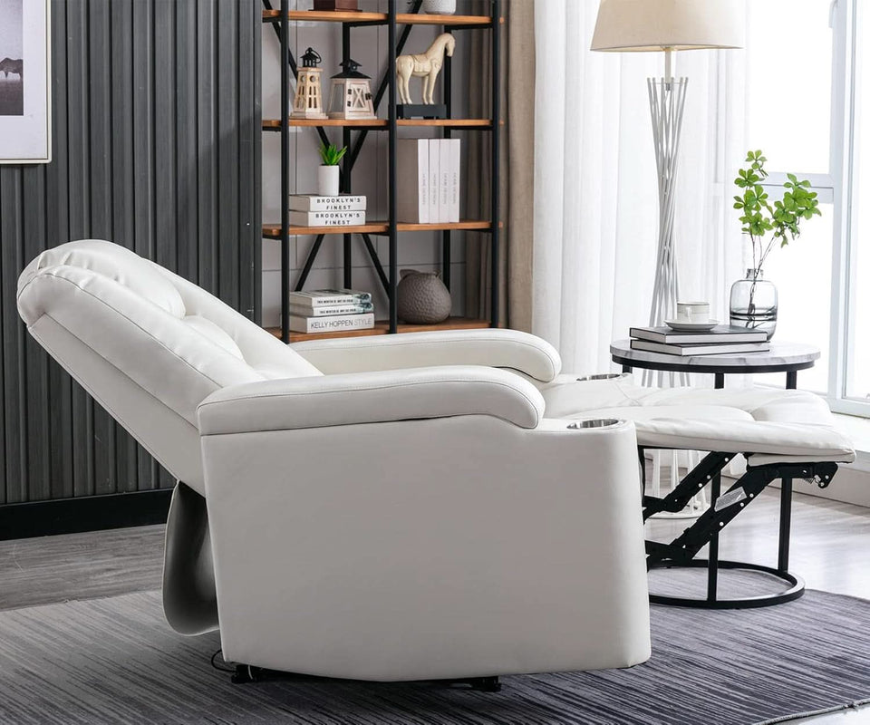 Cream White Power Recliner Chair With USB Ports And Hidden Storage
