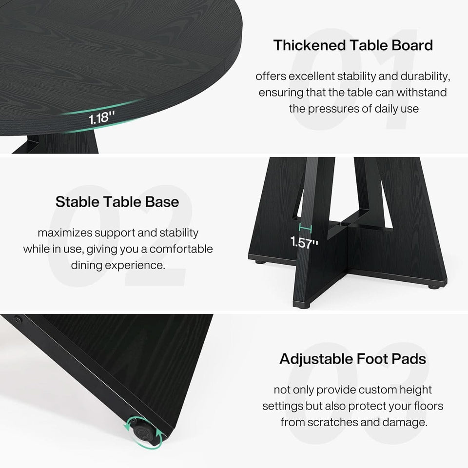Round Wood Dining Table Farmhouse 47 Inch For Dining Room With Cross Base Black