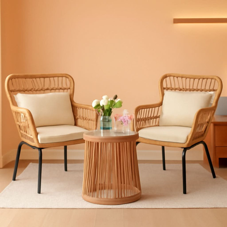 Outdoor Patio Wicker Bistro Set 3 Piece Yellow Beige
