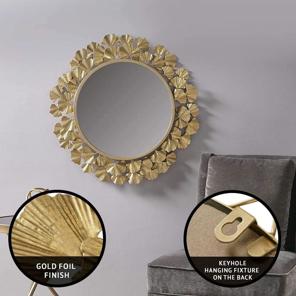 Round Wall Mirror 30.5 Inch Iron Eden Gold For Living Room