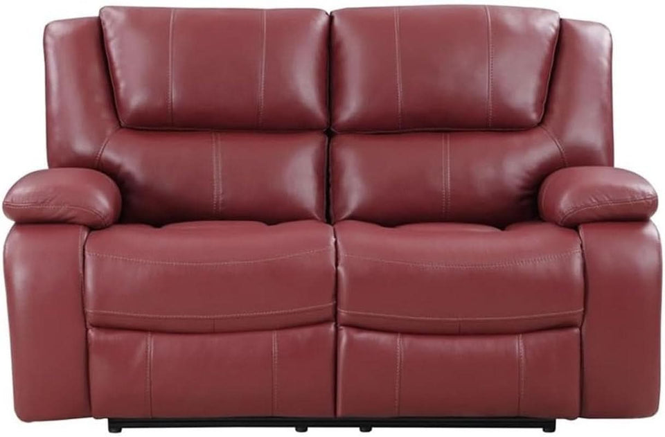 Red Faux Leather Reclining Loveseat With Manual Recline