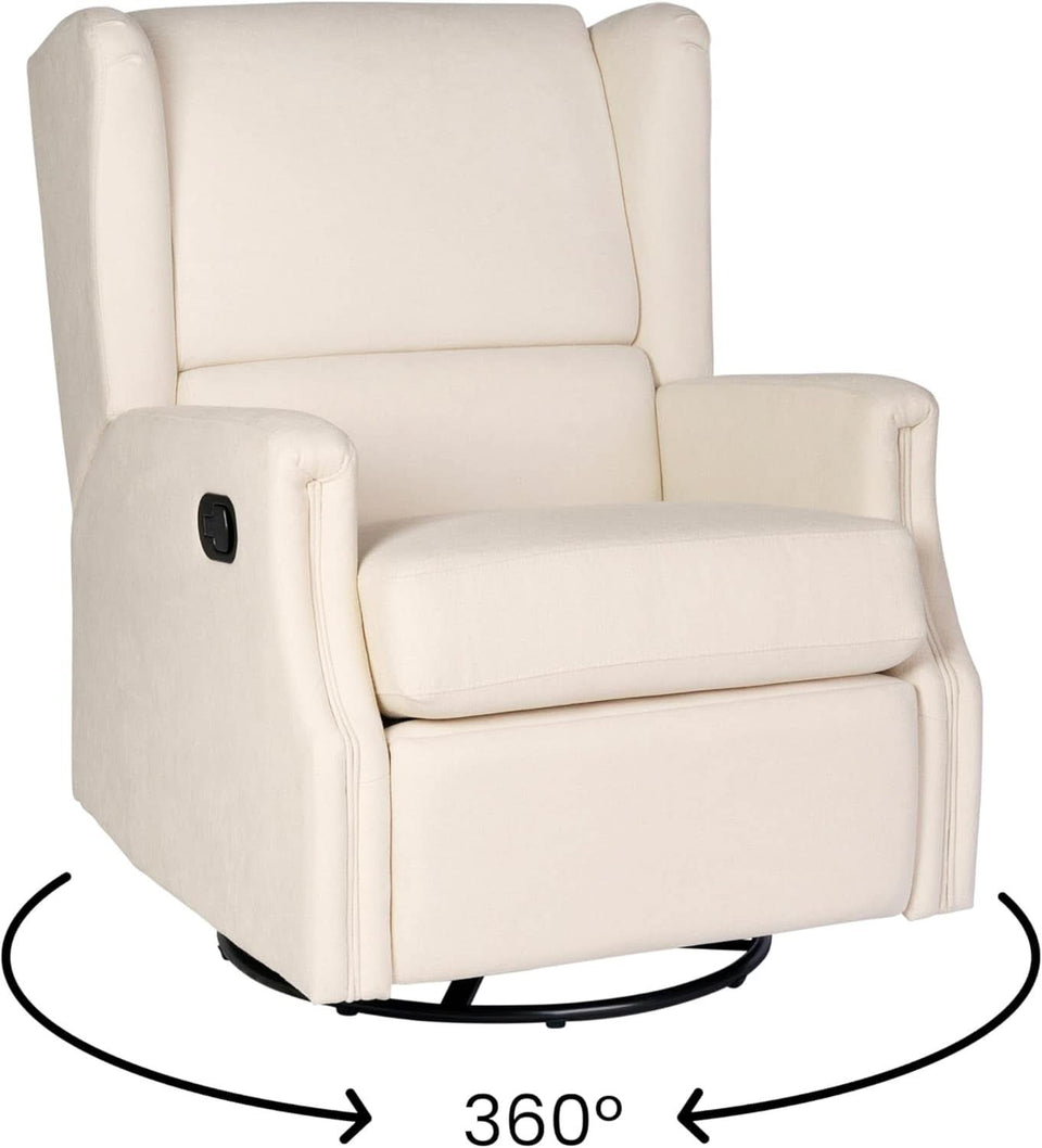 Omma Swivel Glider Rocking Recliner Cream Upholstered 3In1