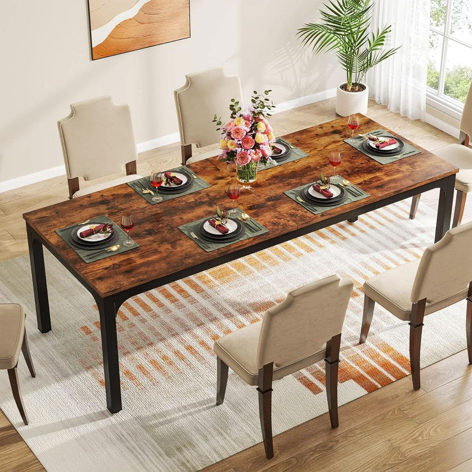 78 Inch Narrow Dining Table For 6 To 8 People Rustic Wood