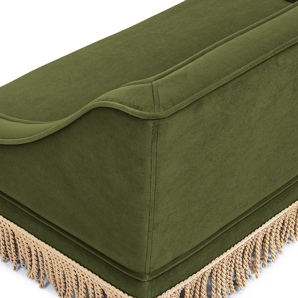 Olive Green Velvet Princess Pet Bed Sofa with Fringe Skirt - Medium