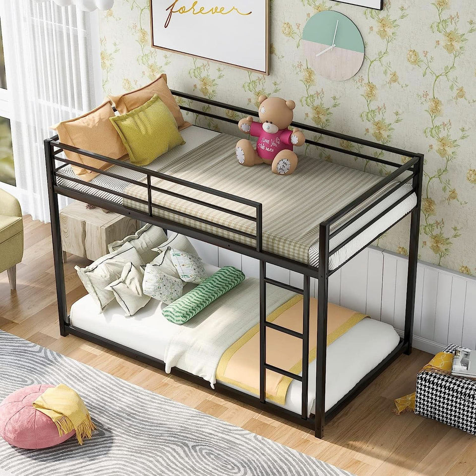 Black Twin Metal Bunk Bed With Guard Rails And Ladder