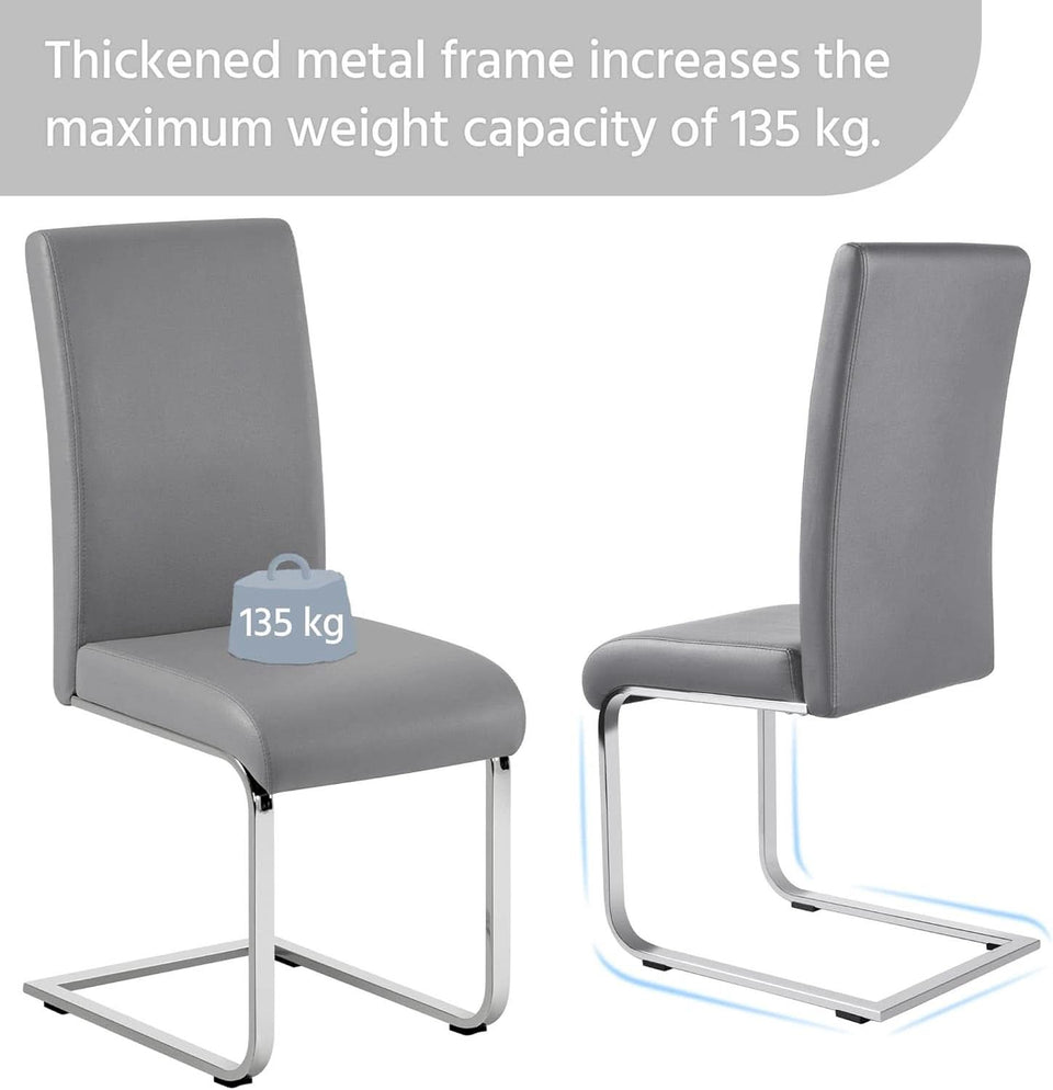 Gray PU Leather Dining Chairs For Kitchen Set Of 2