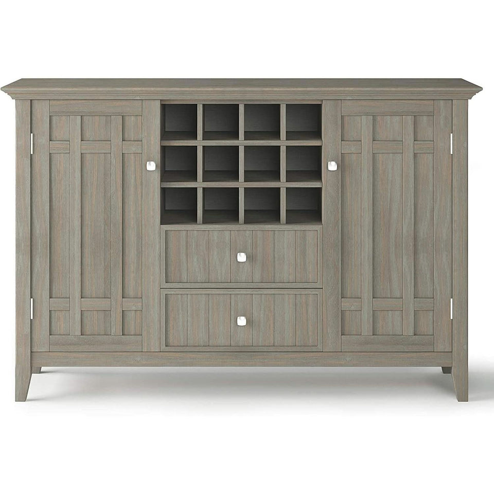 Rustic Gray Pine Wood Sideboard Buffet With Wine Storage