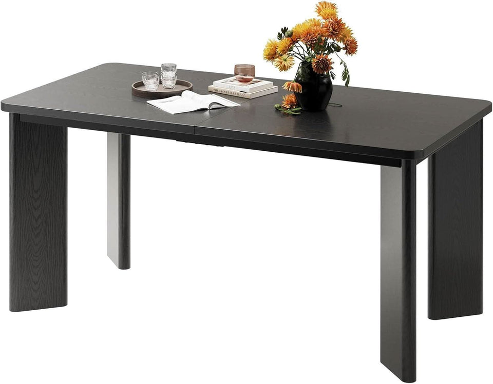 63 Inch Black Rectangular Dining Table Industrial Sturdy