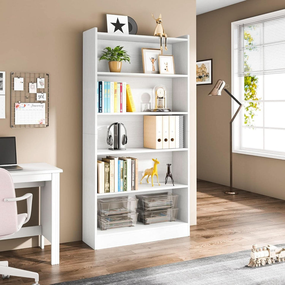 Tall White Six Tier Bookcase 72 Inches Contemporary Wood
