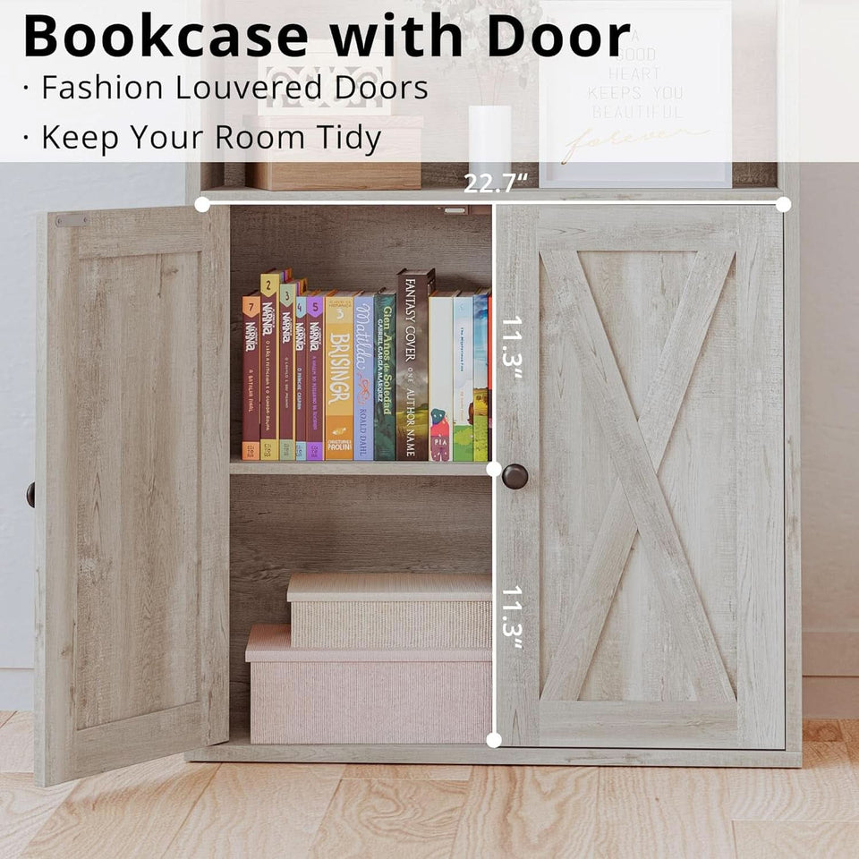 Industrial 70 Inch Tall Bookcase With Doors 6 Shelf Storage
