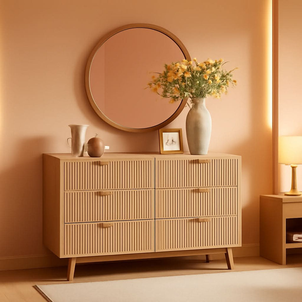 Natural Oak Dresser With Faux Marble Top Bedroom Furniture