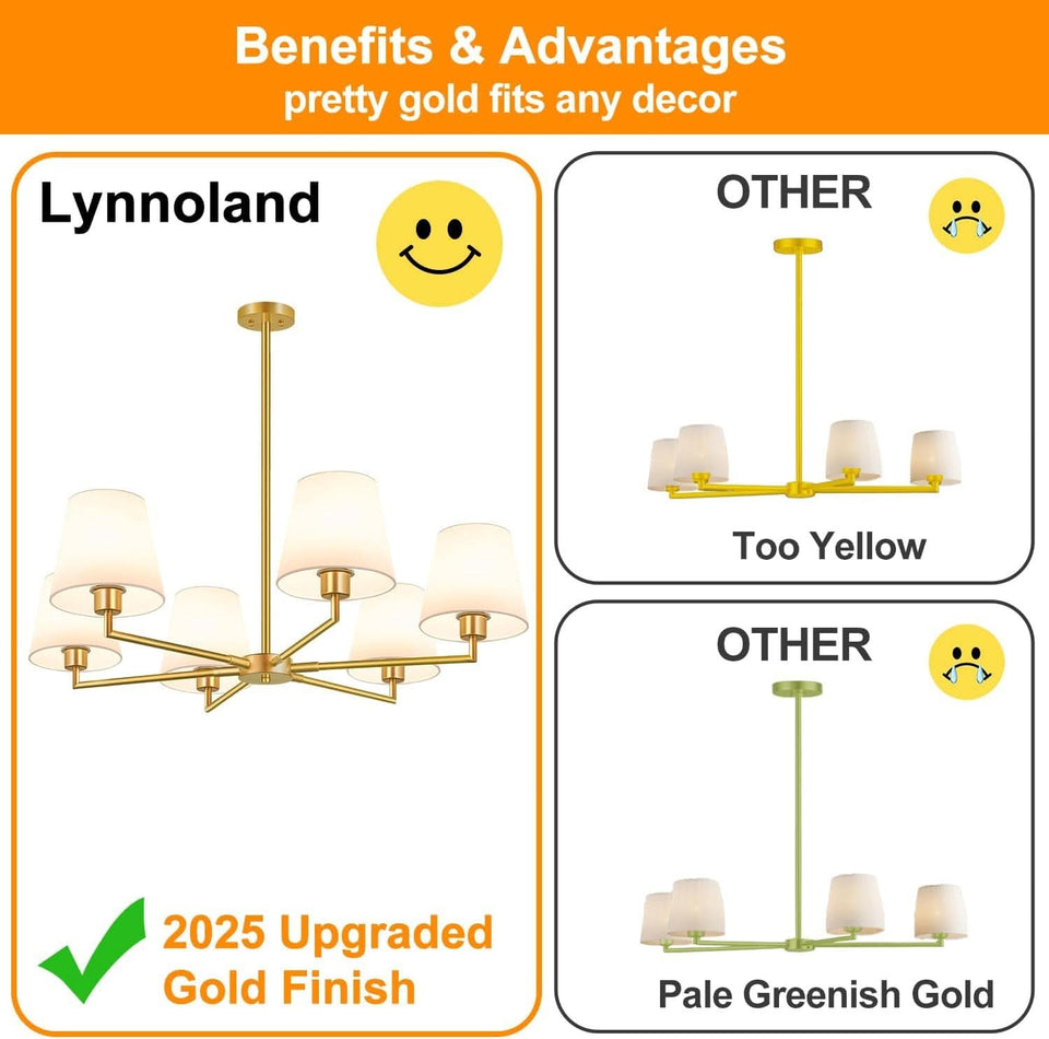 36 Inch Brushed Gold Chandelier Dining Room Light Fixture