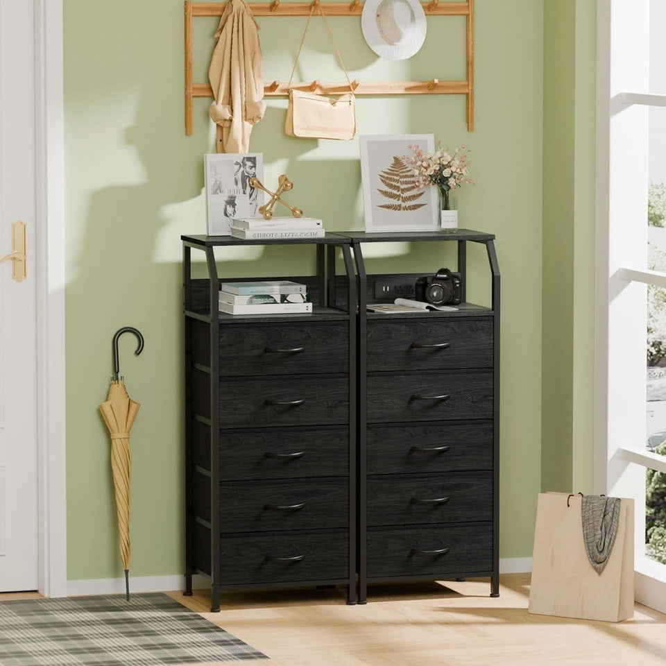 Black Oak Dresser With Integrated Charging Station