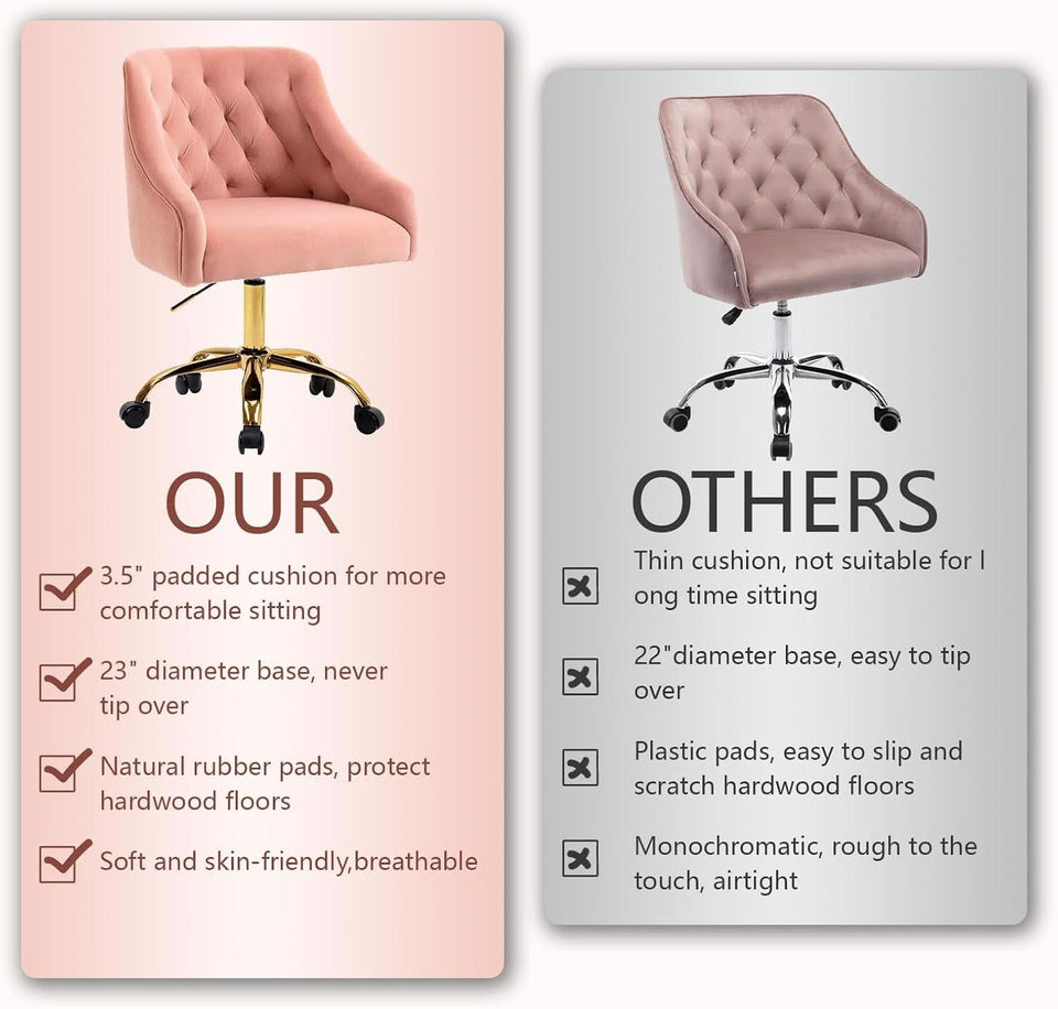 Pink Velvet Office Chair 360 Swivel Modern Desk Chair
