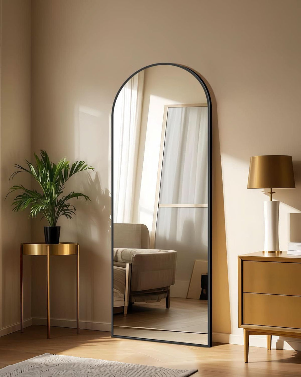 58x19 Inch Arched Floor Standing Full Length Mirror Black