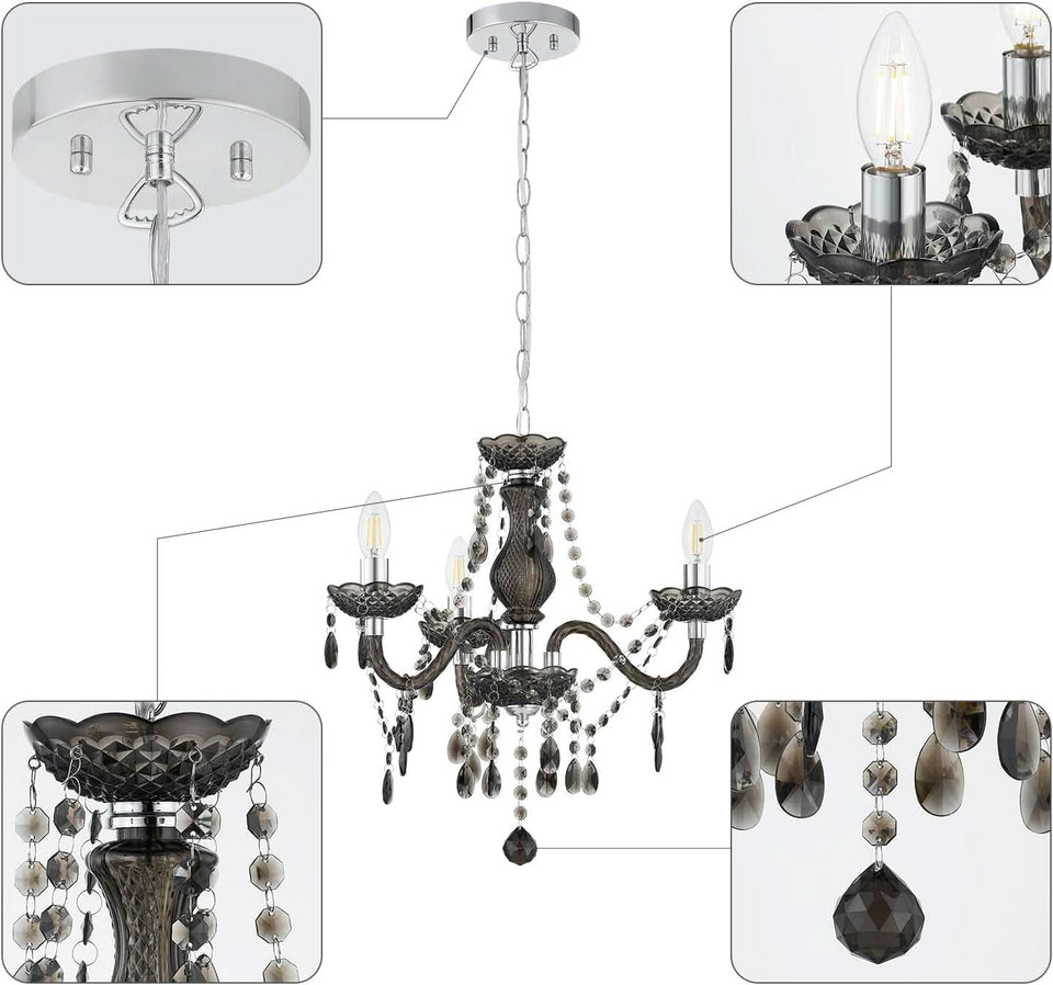 Black Small Crystal Chandelier Dimmable 3 Light Pendant