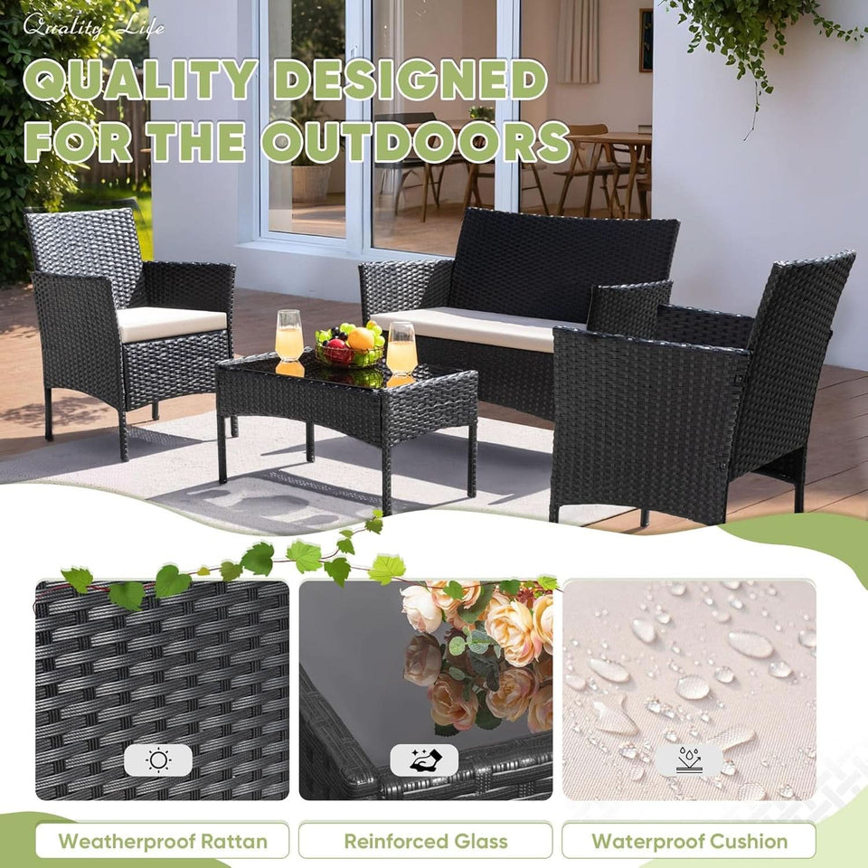 Patio Furniture Four Piece Conversation Set Black Beige