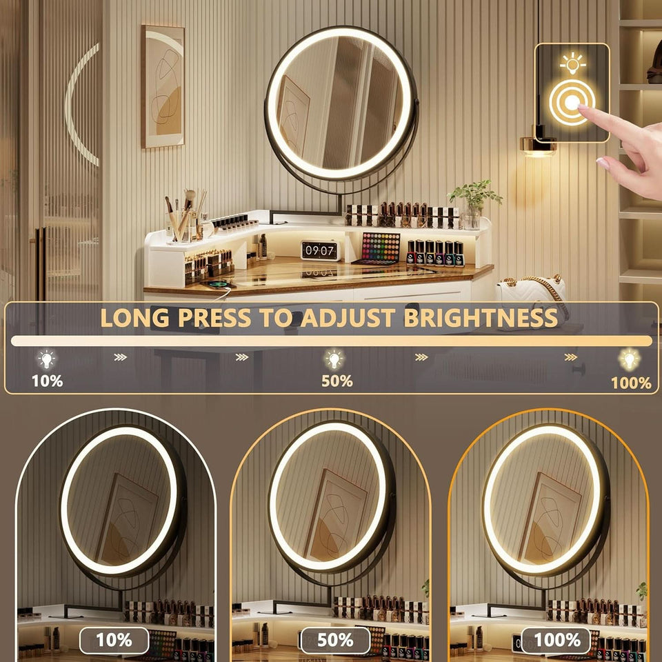 White Corner Vanity Mirror With Built In Charging Station