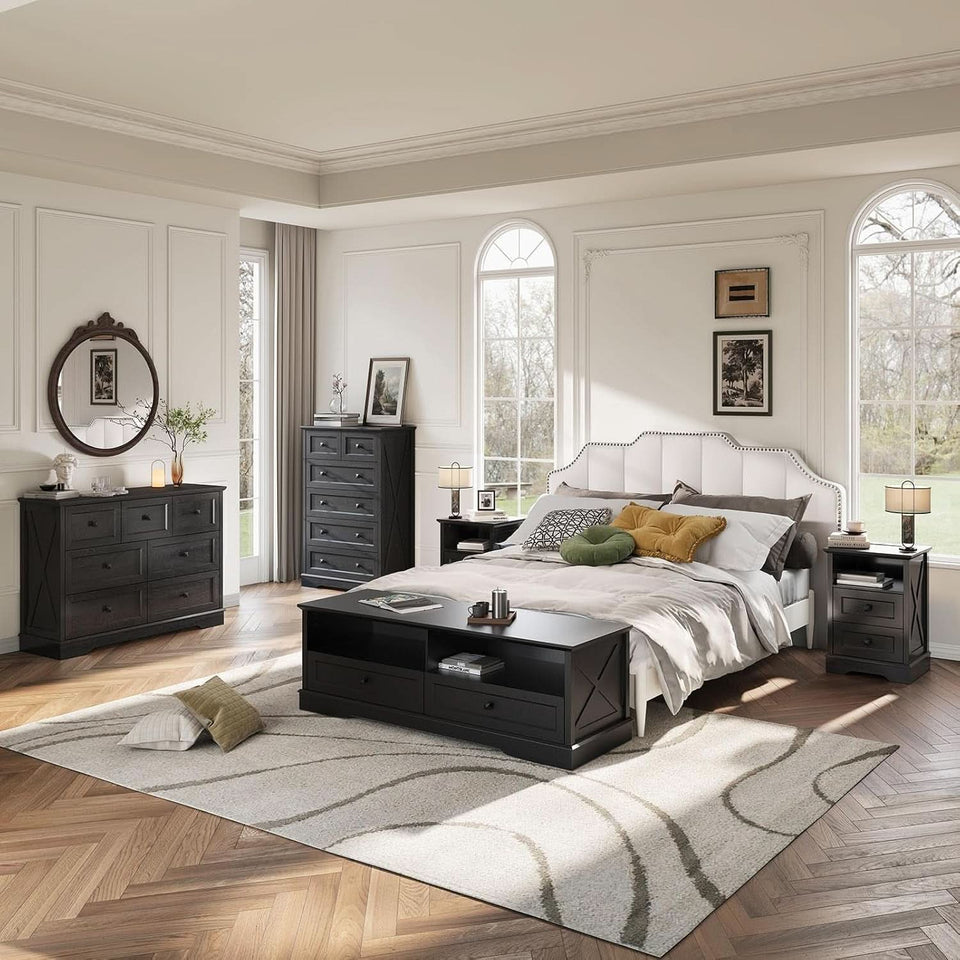 Tall Black Six Drawer Dresser Contemporary Storage