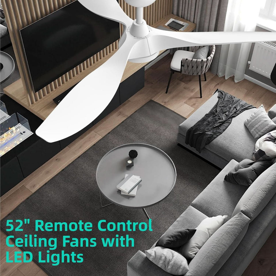 52 Inch White Energy Efficient Ceiling Fan With LED Light