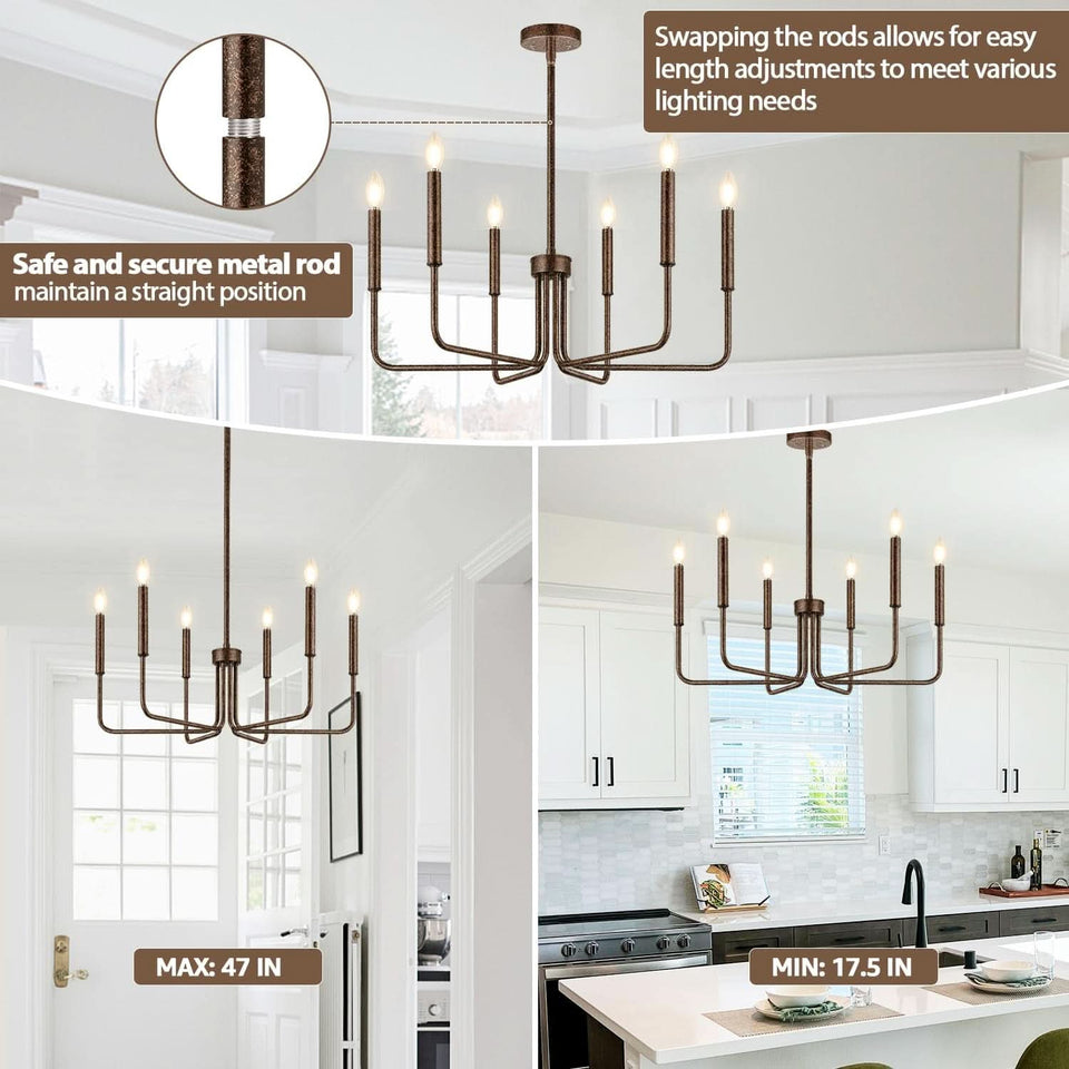 Rustic Black 6 Light Farmhouse Chandelier For Dining Room