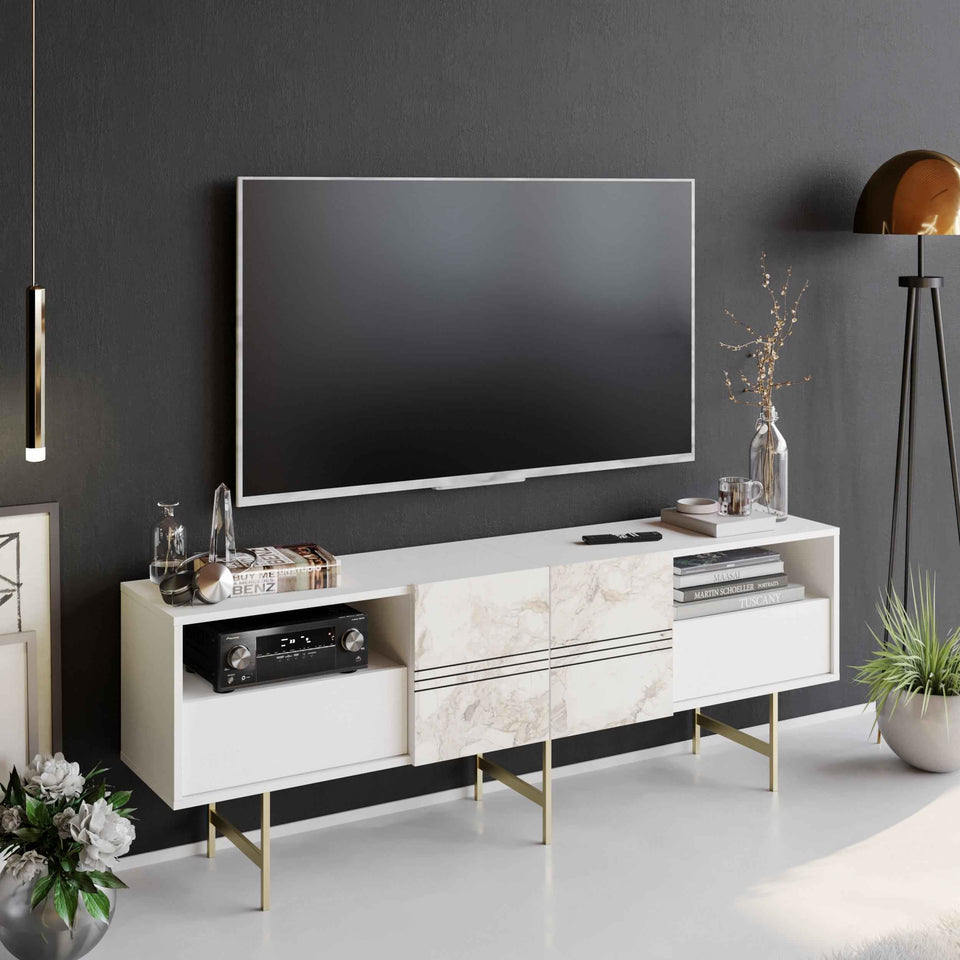 Derin 71" Media Console and TV Stand with Cabinets and Shelves for TVs up to 80"