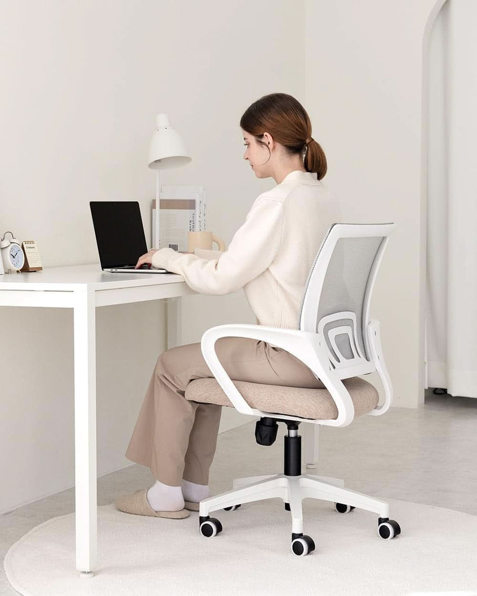 Ergonomic Beige Office Chair With Adjustable Lumbar Support