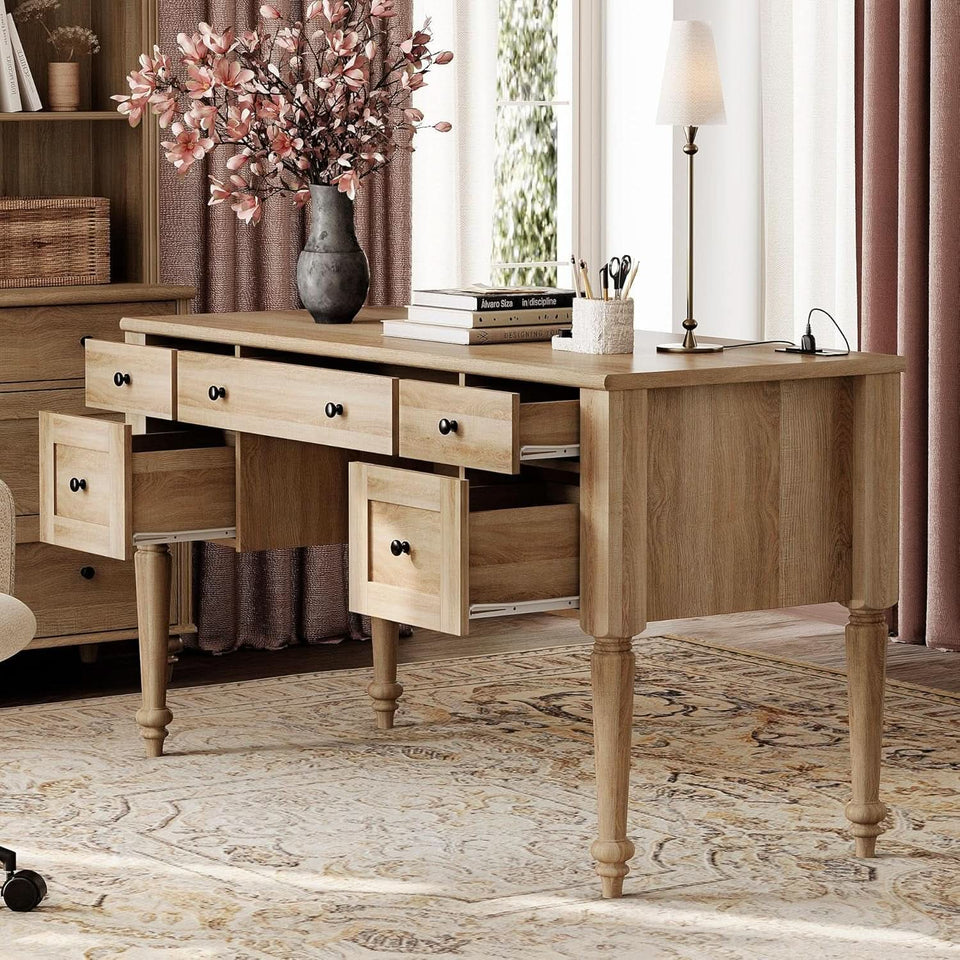Farmhouse Executive Desk with Storage and Charging Station