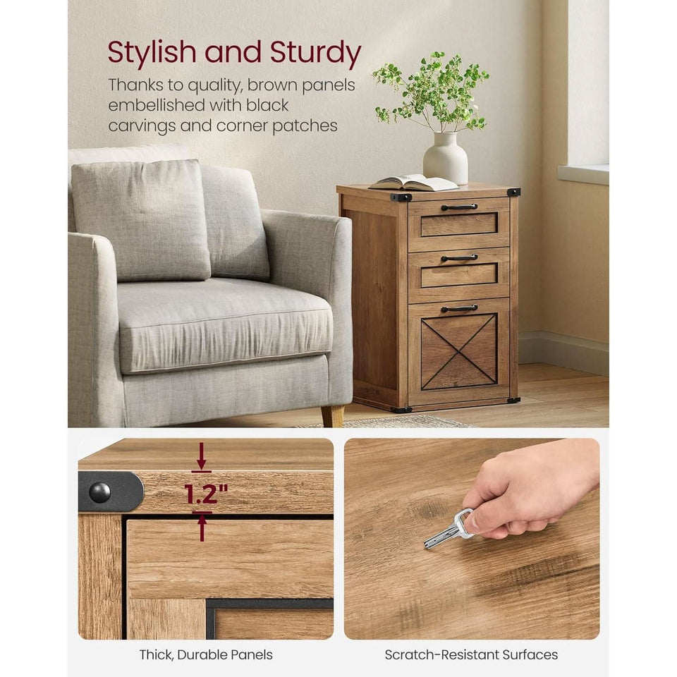 3 Drawer Farmhouse Filing Cabinet With Printer Stand For Home Office Storage Woodgrain Finish