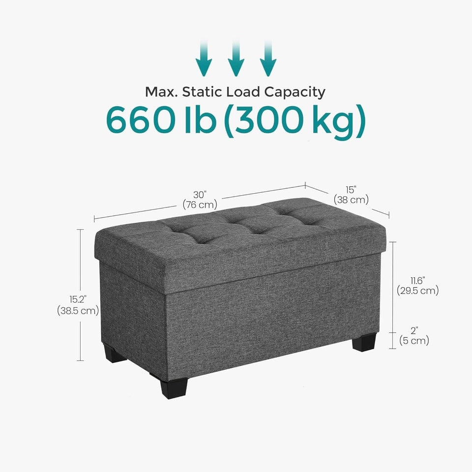 Slate Gray Storage Ottoman Bench 15x30x15.2 Inches