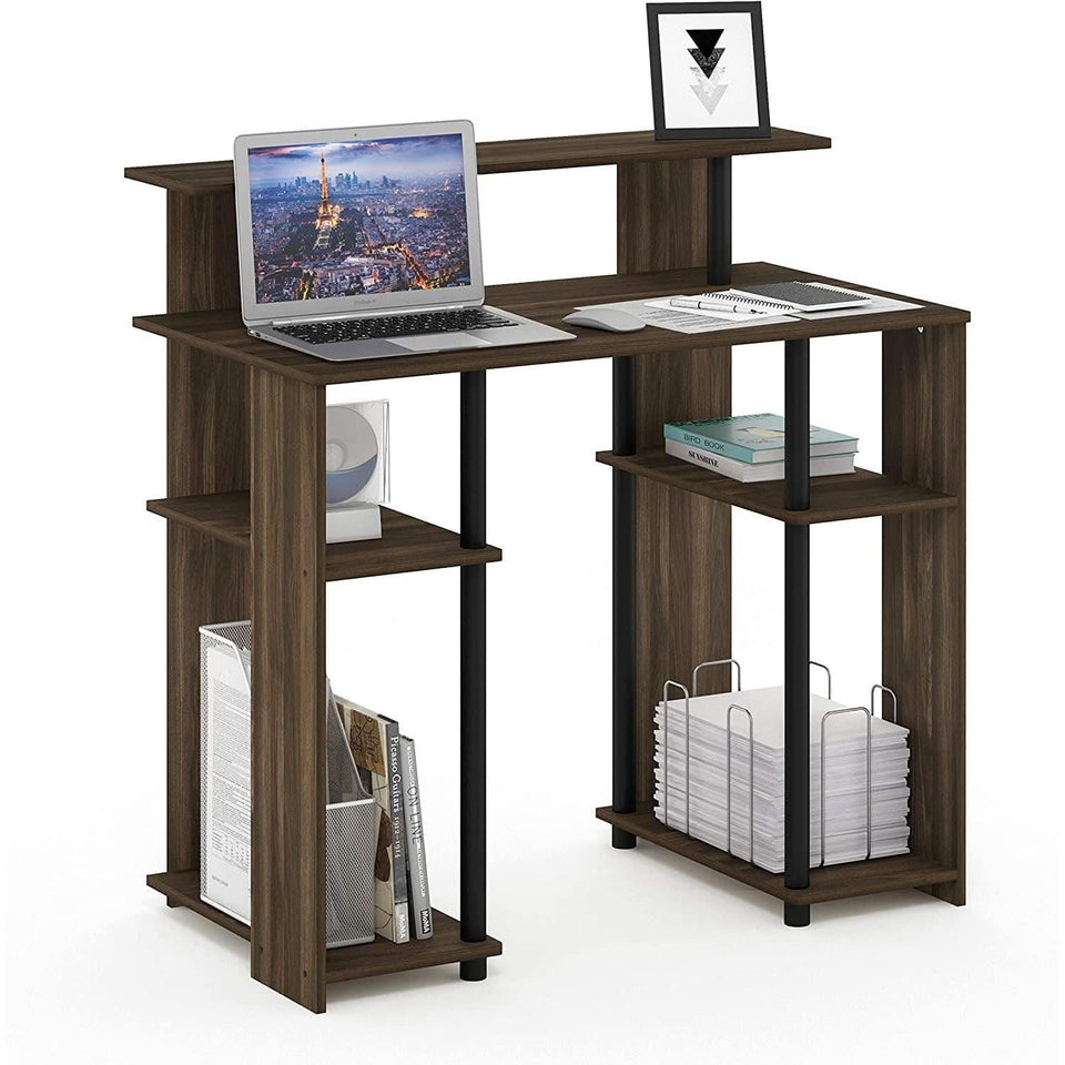 Walnut Black Writing Desk With Shelves And Printer