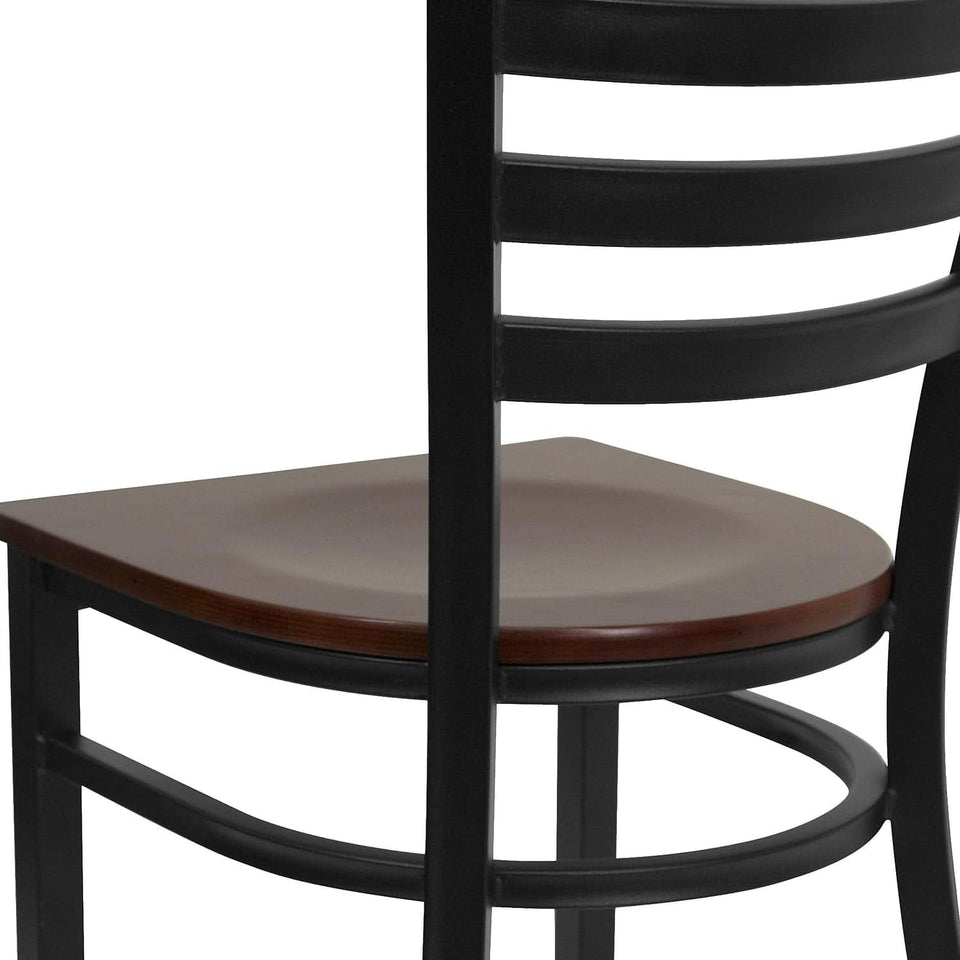 2 Pack Hercules Series Black Ladder Back Metal Dining Chair With Mahogany Seat For Restaurants