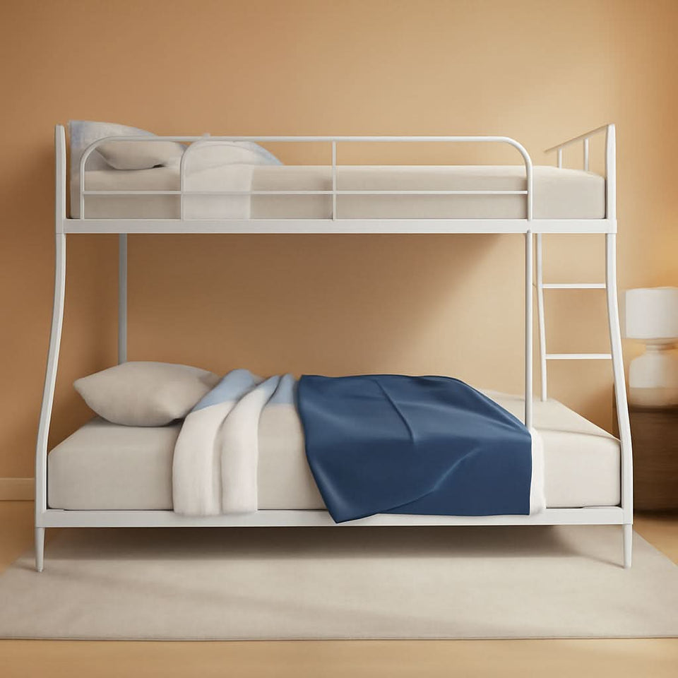 Twin Over Full Metal Bunk Bed With Flat Ladder Guard Rail