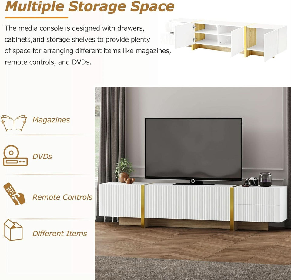 White TV Stand 80 Inch For Living Room Entertainment Center