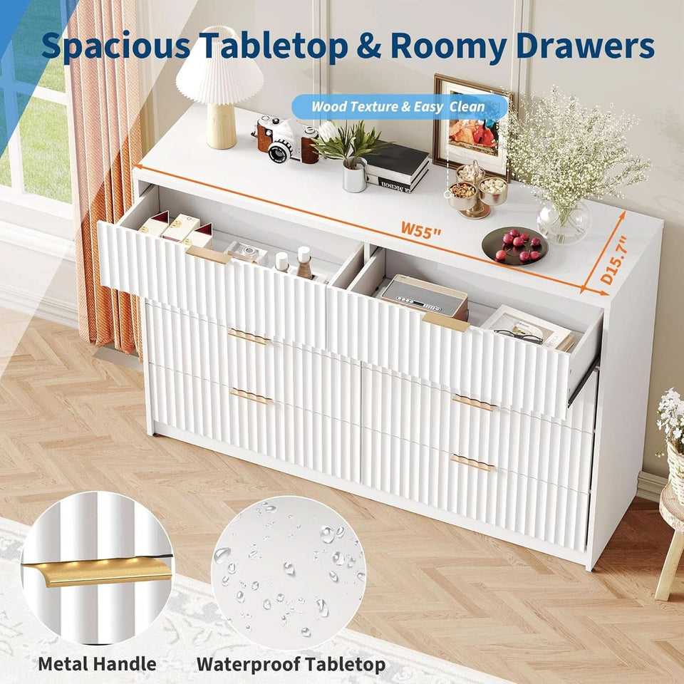 White Solid Maple Dresser Anti Tip LargeCapacityDrawers