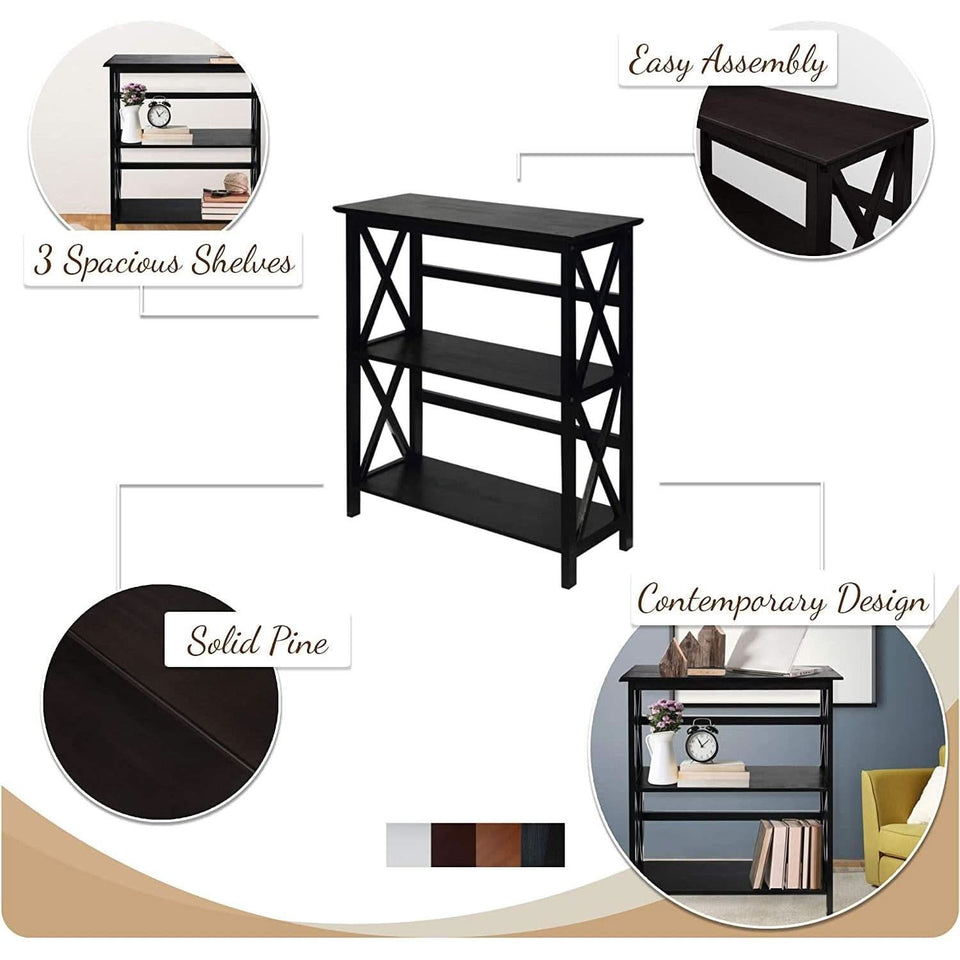 Three-Shelf Solid Wood Bookcase For Home Office Storage