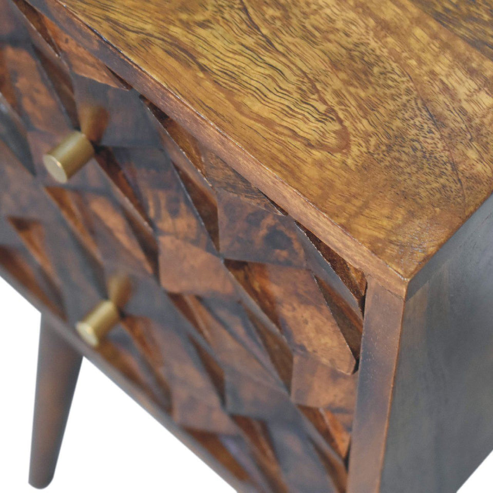 Mini Cube Carved 2 Drawer Nightstand
