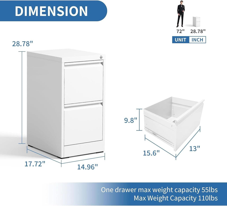 White 2 Drawer File Cabinet With Lock For Home Office Vertical Metal Filing Cabinet For Letter Legal A4 Files