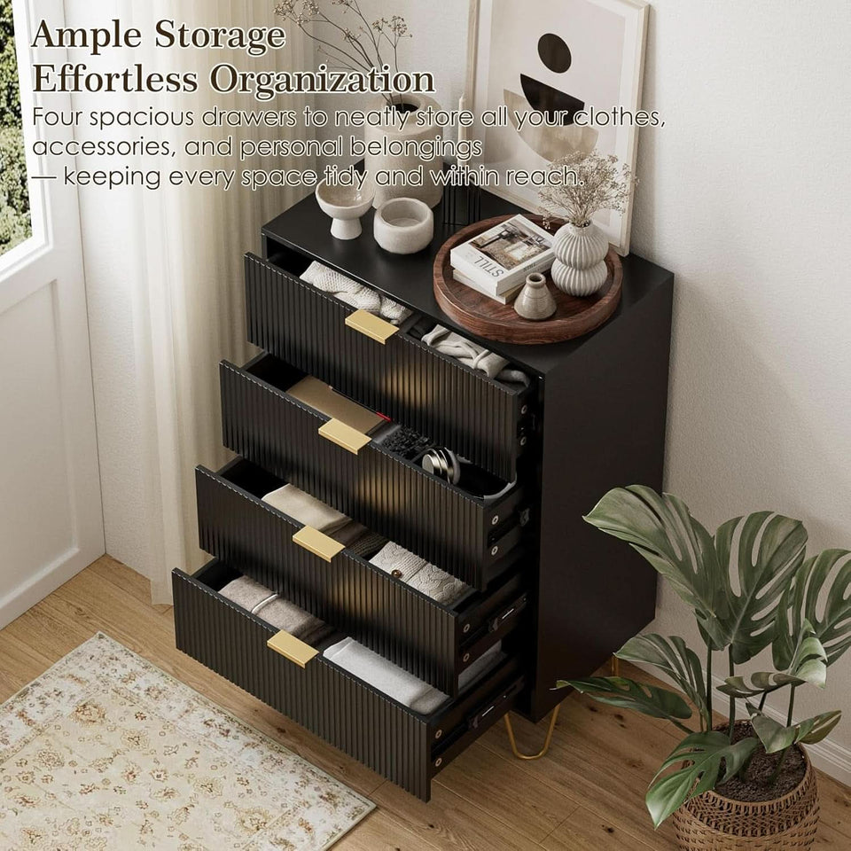 black industrial dresser IKENO Industrial Style 8 Drawer Dresser, Black, Room Home Furniture, Wood Storage Organizer with Sturdy Steel Frame