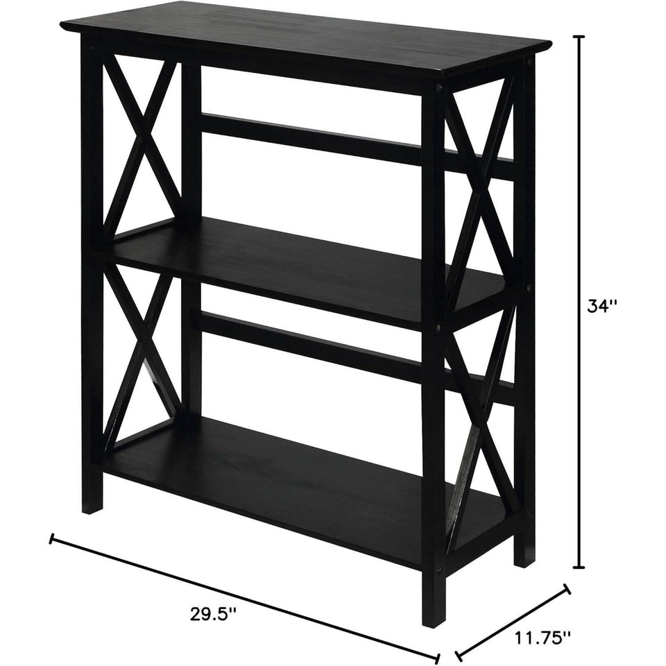 Montego 3 Shelf Bookcase Black Solid Wood Construction