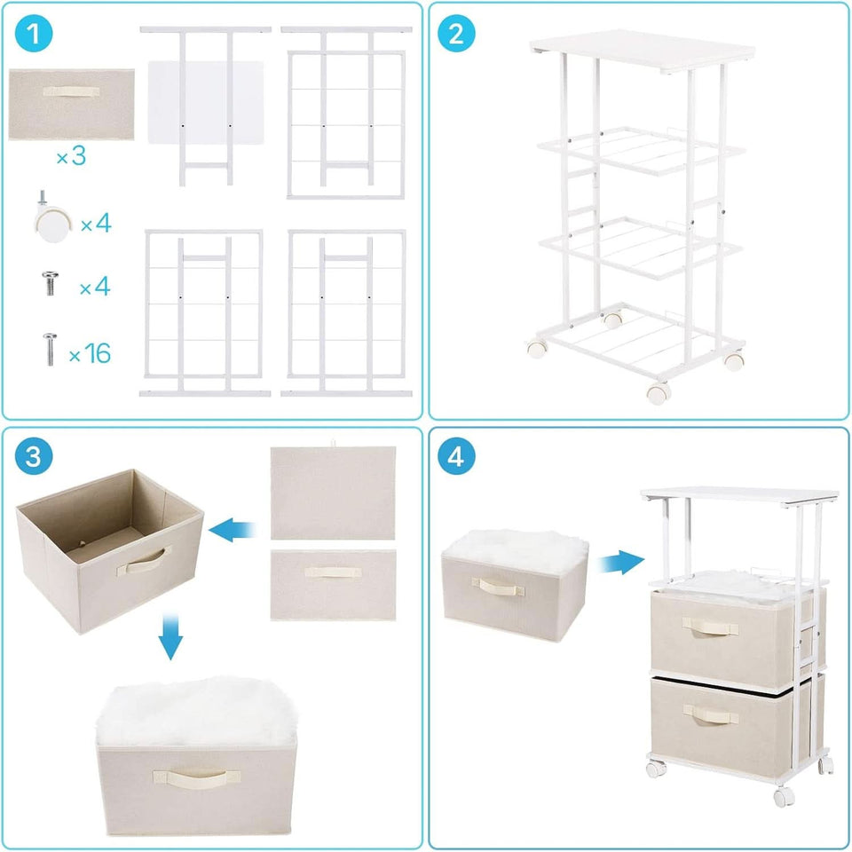 Beige Dresser Tower With 3 Drawers And Wood Top Fabric