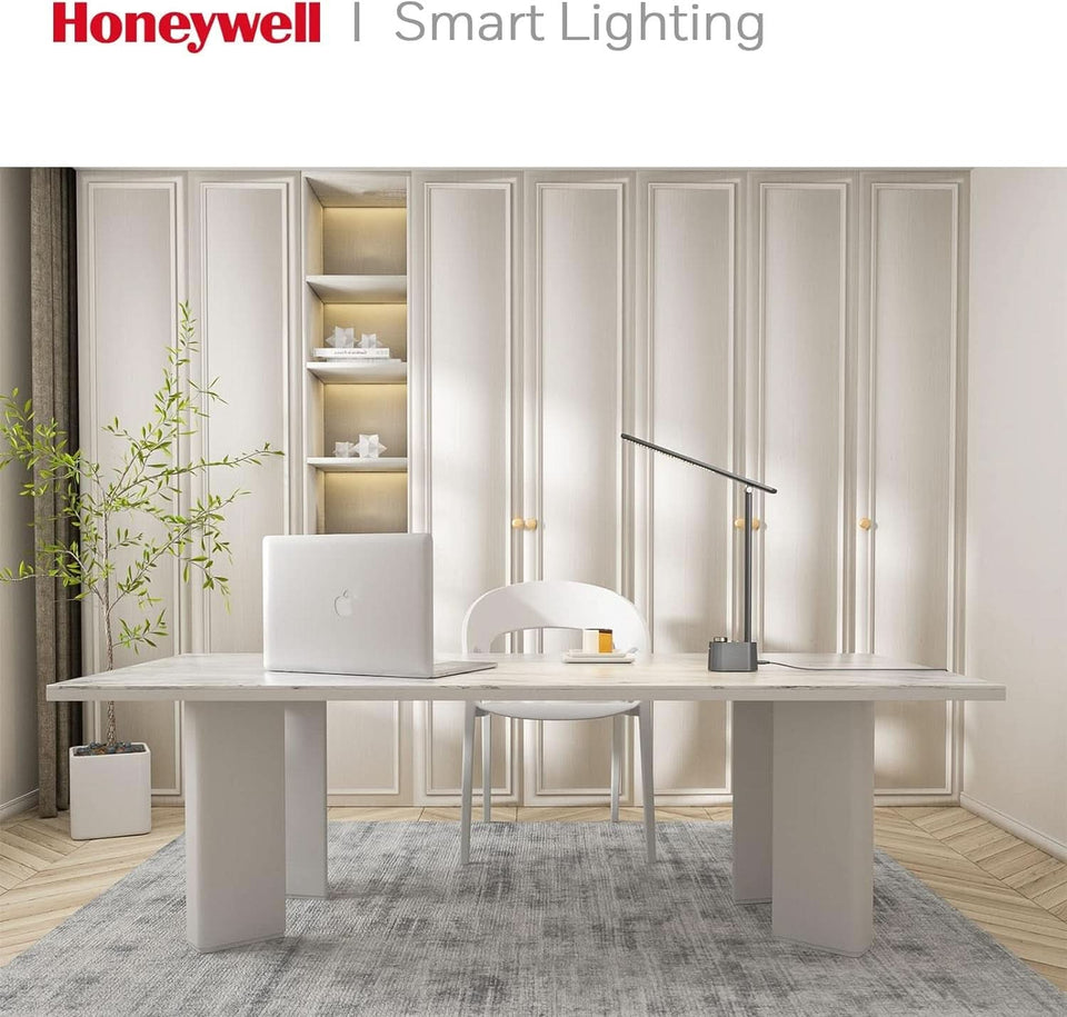 Gray LED Desk Lamp With Stepless Dimming And USB A And C