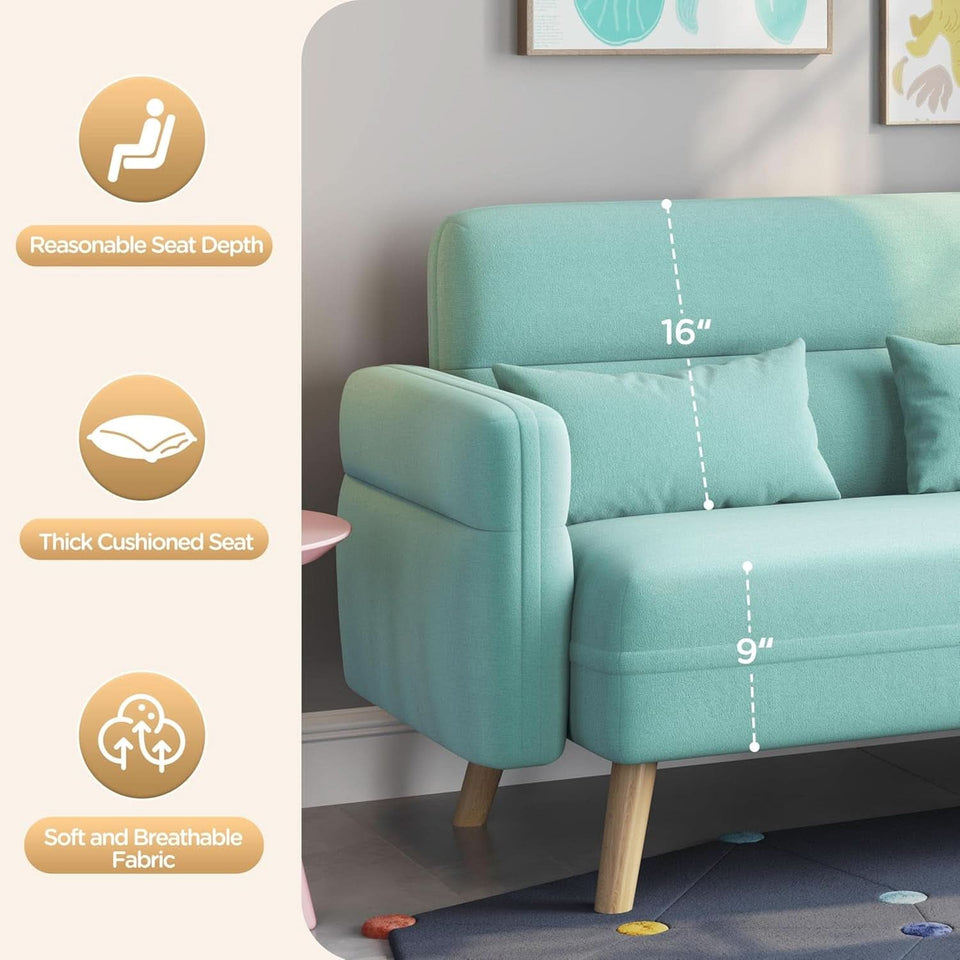 46 Inch Modern Fabric Loveseat Aquamarine With Pillows