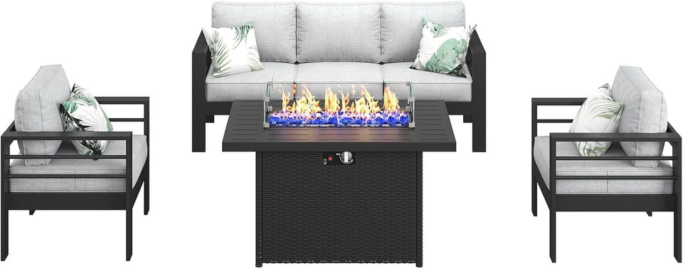 Aluminum Outdoor Patio Sectional Set With Fire Pit Table